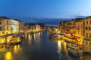 Fototapeta na wymiar Venice night city skyline at Venice Grand Canal view from Rialto Bridge, Venice Italy