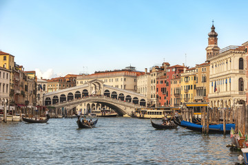 Fototapeta na wymiar Venice skyline at Venice Grand Canal and Rialto Bridge, Venice Italy