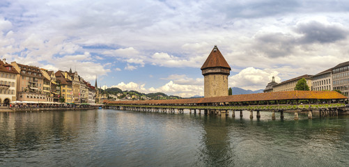 Lucerne panorama city skyline at Chapel Bridge, Lucerne (Luzern) Switzerland