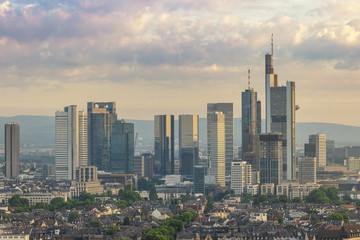 Fototapeta na wymiar Frankfurt aerial view city skyline at business district skyscraper, Frankfurt Germany