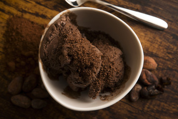 Ball coffee chocolate ice cream in a bowl