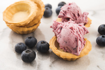 Fruit ice cream with blueberries