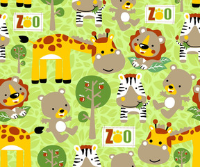 Naklejka premium seamless pattern vector with nice animals cartoon
