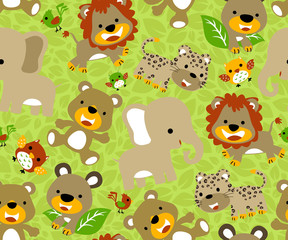 Naklejka premium seamless pattern vector with safari animals cartoon