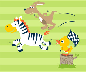 Vector illustration of  racing run animals cartoon