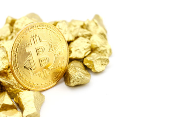 Business concept.Golden Bitcoin Coin digital currency use instead of trading / exchanging. Money in...