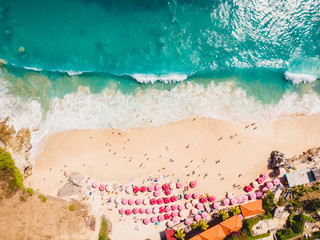 Aerial view of tropical sandy beach with turquoise ocean. Dreamland beach.