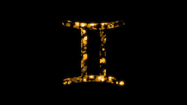 Zodiac constellation bokeh light pattern design illustration gold color isolated on black background, seamless looping animation 4K with copy space