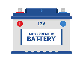 Car Battery icon isolated on white background. Accumulator energy power and electricity accumulator. car auto parts electrical supply power in flat style.
