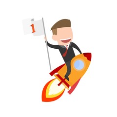 Businessman sitting on a rocket Business startup concept. vector illustration. flat design.
