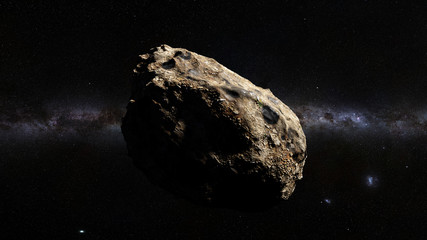 dwarf planet of the asteroid belt lit by Sun and Milky Way galaxy - obrazy, fototapety, plakaty