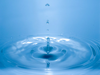 close up drop of water on blue background
