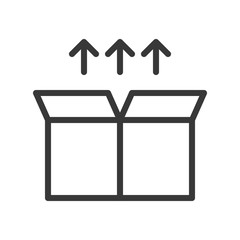 arrow and open box, shipping and logistic icon, outline design pixel perfect