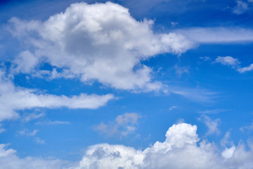 White cumulus puffy cloud in blue sky background.