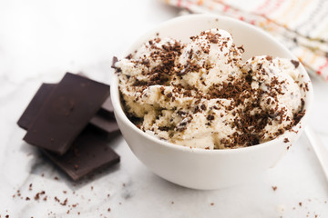 Vanilla ice cream with chocolate chips - straciatella. Fresh, sorbet
