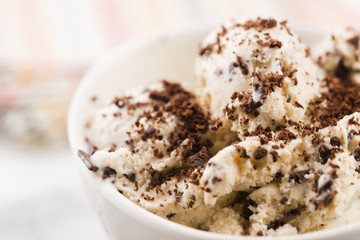 Vanilla ice cream with chocolate chips - straciatella. Fresh, sorbet