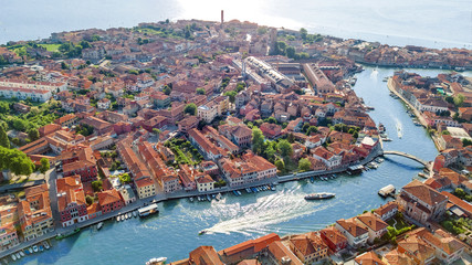 Aerial view of Murano island in Venetian lagoon sea from above, Italy
 - obrazy, fototapety, plakaty
