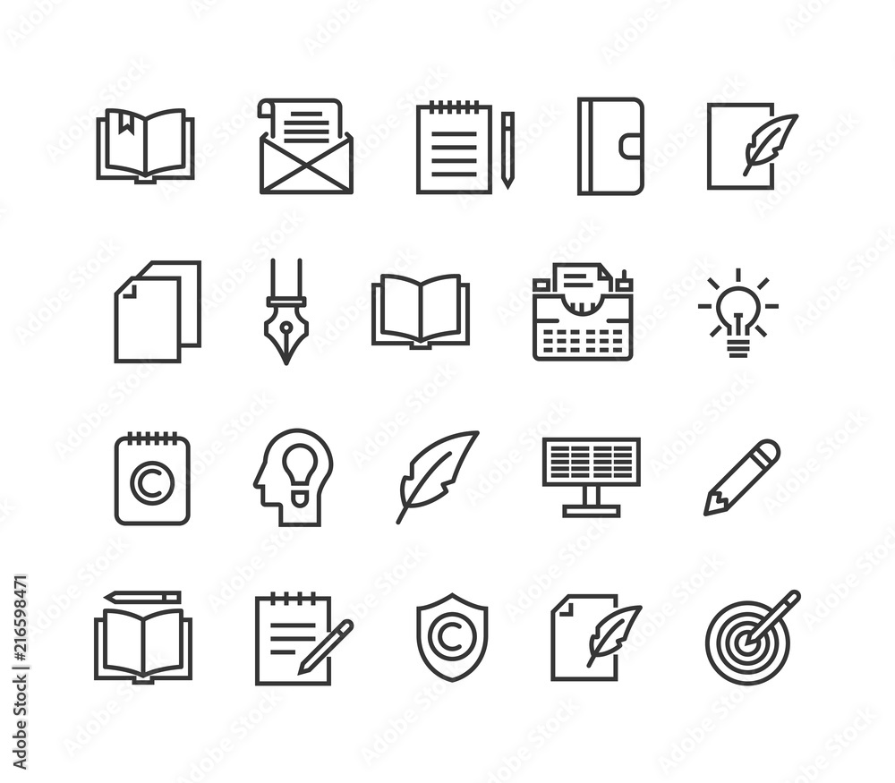 Poster simple set of copywriting related vector line icons. editable stroke. 48x48 pixel perfect.
