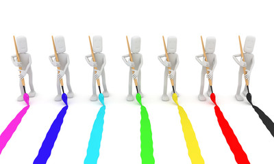 People draw a line with a brush