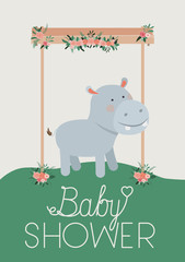 baby shower card with cute hippo vector illustration design
