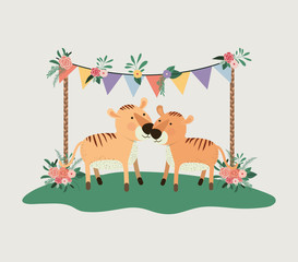 Obraz na płótnie Canvas baby shower card with cute tigers couple vector illustration design