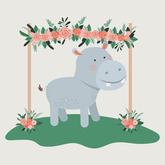 baby shower card with cute hippo vector illustration design