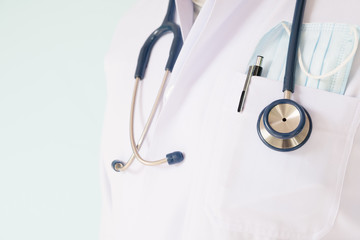 Doctor in white gown uniform with stethoscope in a hospitsl.