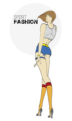 Fashion girl Sketch. Stylish fashion model. Pretty young girl.