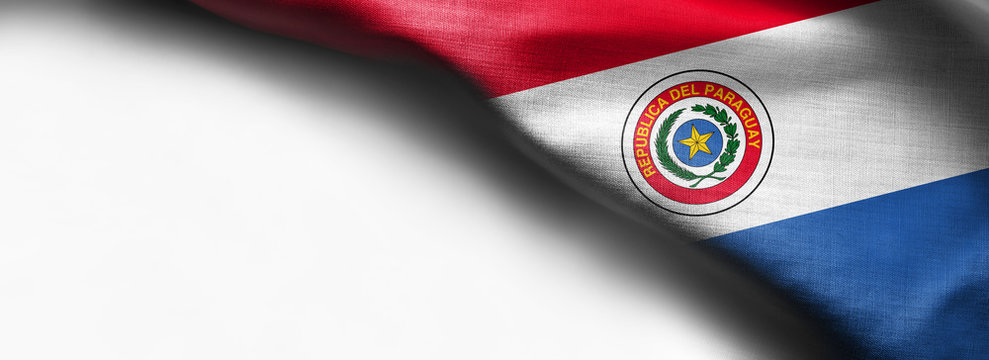Waving flag of Paraguay, South America on white background -