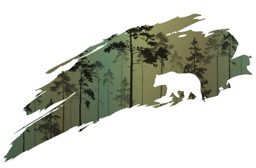 Fototapeta premium fragment tła z lasem i niedźwiedziem do projektu. Ilustracji wektorowych