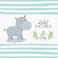 baby shower card with cute hippo vector illustration design