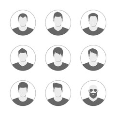 Set of men avatar template. User icons collection. Symbol of people for website avatar. Vector illustration