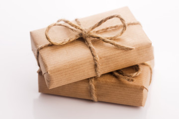 Craft gift boxes on white background