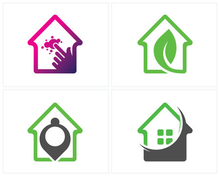 Set of House logo designs concept vector, green, people, touch