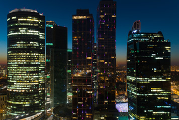 Fototapeta na wymiar Aerial view of Moscow in summer, Russia. Modern skyscrapers.
