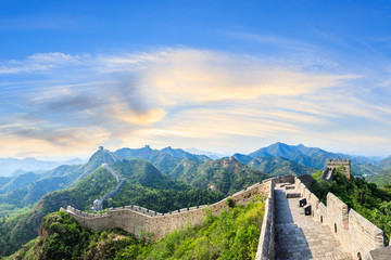 Majestic Great Wall of China at sunset,panoramic view