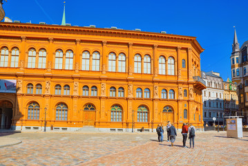 Fototapeta premium Riga Stock Exchange (Rigas Birza, Makslas muzejs) near Dome Square (Doma laukums).