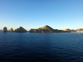 Scene of Cabo San Lucas from a cruise ship. Baja California, Mexico.