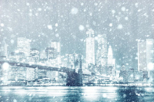 View Of New York Skyline With Snow