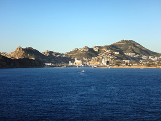 Scene of Cabo San Lucas from a cruise ship. Baja California, Mexico.