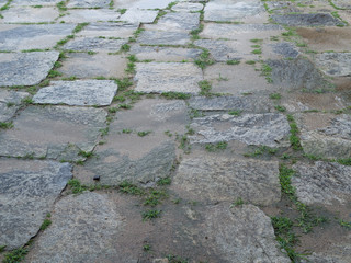 stone way in rainy days morning
