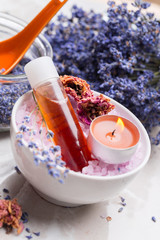 lavender body care products. Aromatherapy, spa and natural healthcare concept