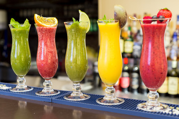 Fresh Color Juices Smoothie Violet Green Yellow Orange Red Tropical Fruits