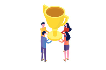 Teamwork, Success, Victory team concept isometric. Vector illustration.