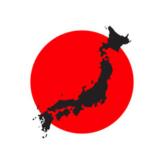 Naklejka premium Japan map with the flag in the background.