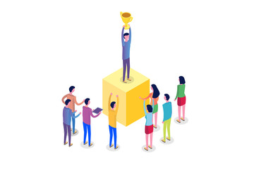 Teamwork, Success, Victory team concept isometric. Vector illustration.
