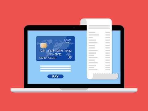 Pay bills tax online receipt Credit Card  via computer or laptop Illustration Vector
