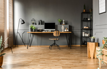 Grey spacious home office interior