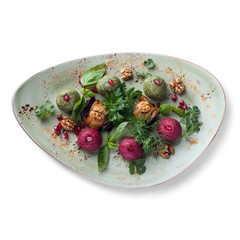 Vegetable balls, isolated on white background, view from above