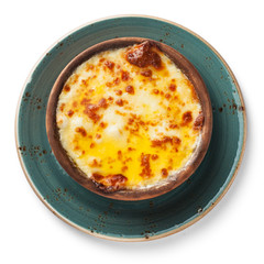 Roast sulguni, isolated on white background, view from above